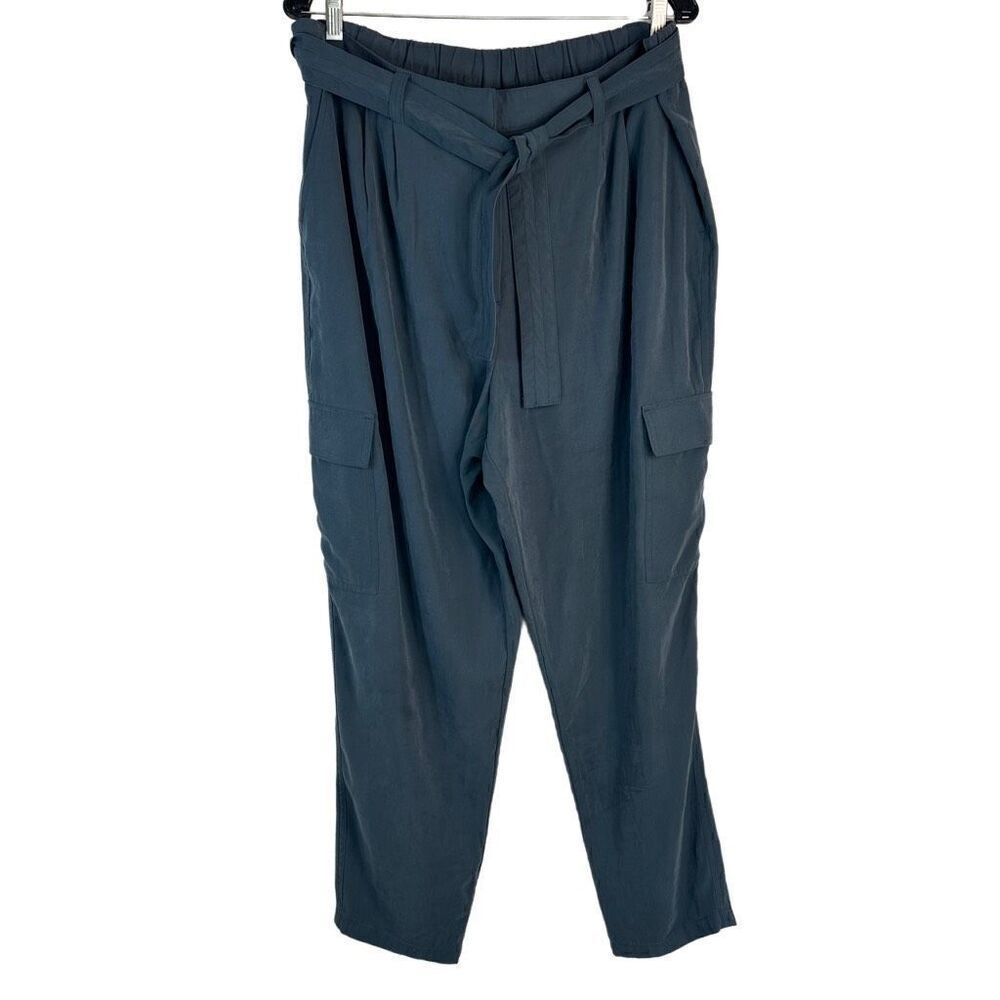 Nine West Teal Gray Tapered Leg Casual Cargo Pants w Self Tie Waist Womens XL